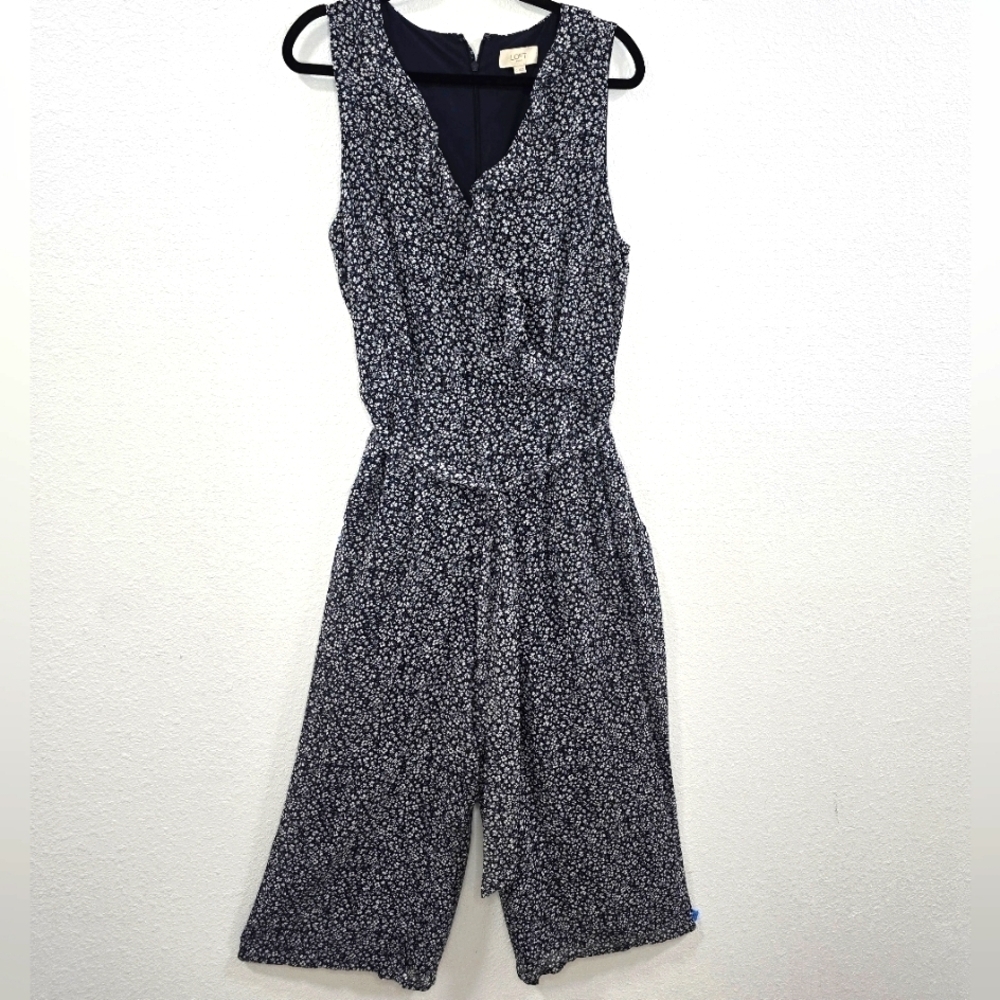 Loft Womens Floral Black An White Jumpsuit Sleevess Size 12